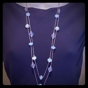 Women's double stranded long necklace in blues